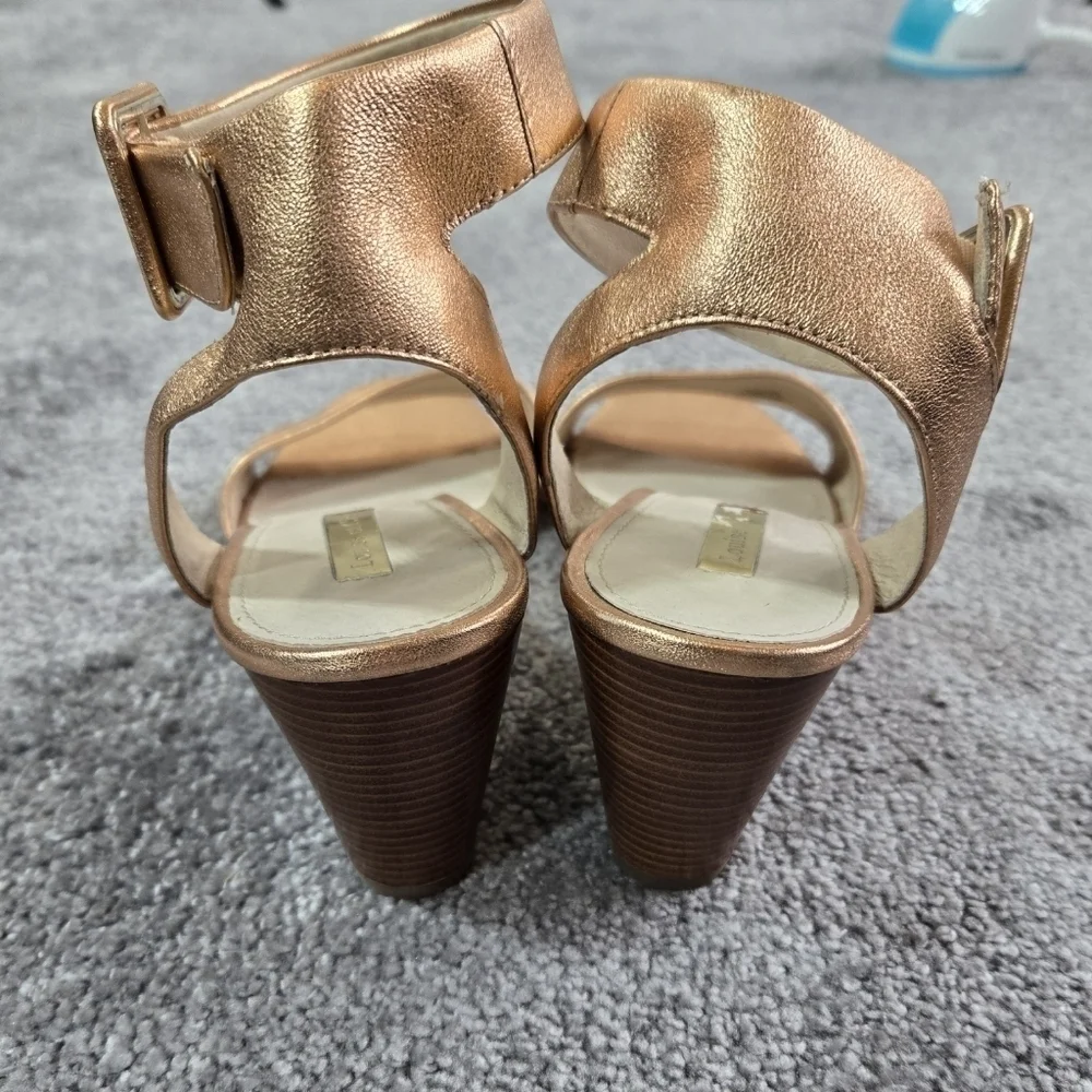 Louise et Cie Punya Rose Gold Leather Wedge Sandals Ankle Strap Party